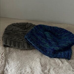 Gray and Blue Knit Beanies
